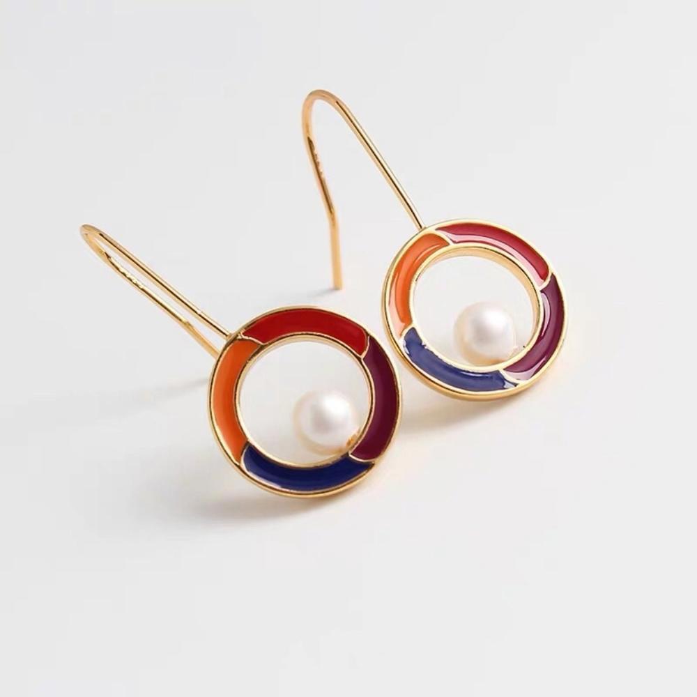 Enamel Colorblock Hooped Earrings